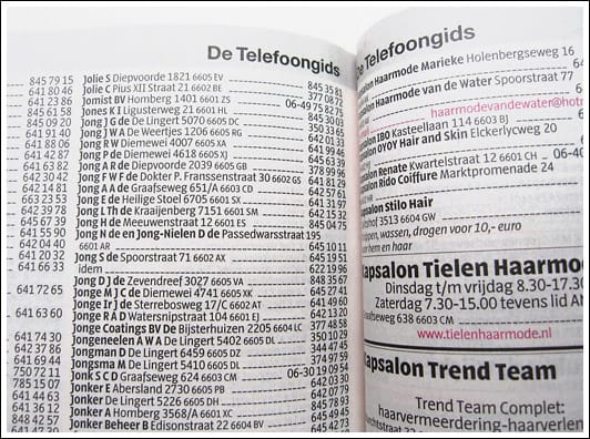 Seite eines niederländischen Telefonbuchs