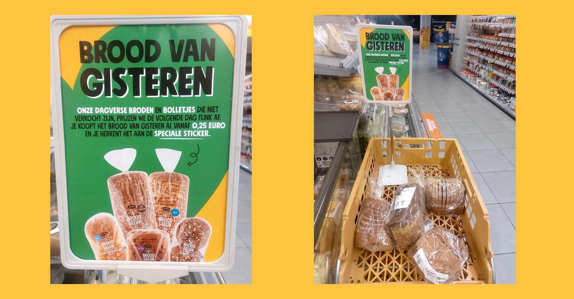 Brot vom Vortag in einem niederländischen Supermarkt wird günstiger angeboten.
