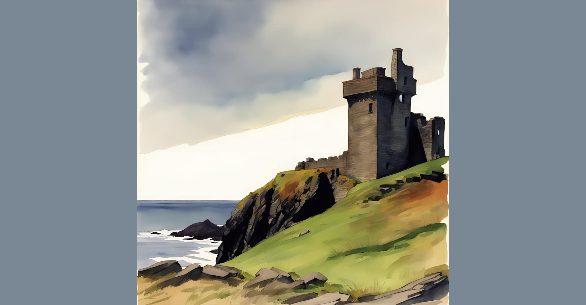 Eine Burgruine an der Küste