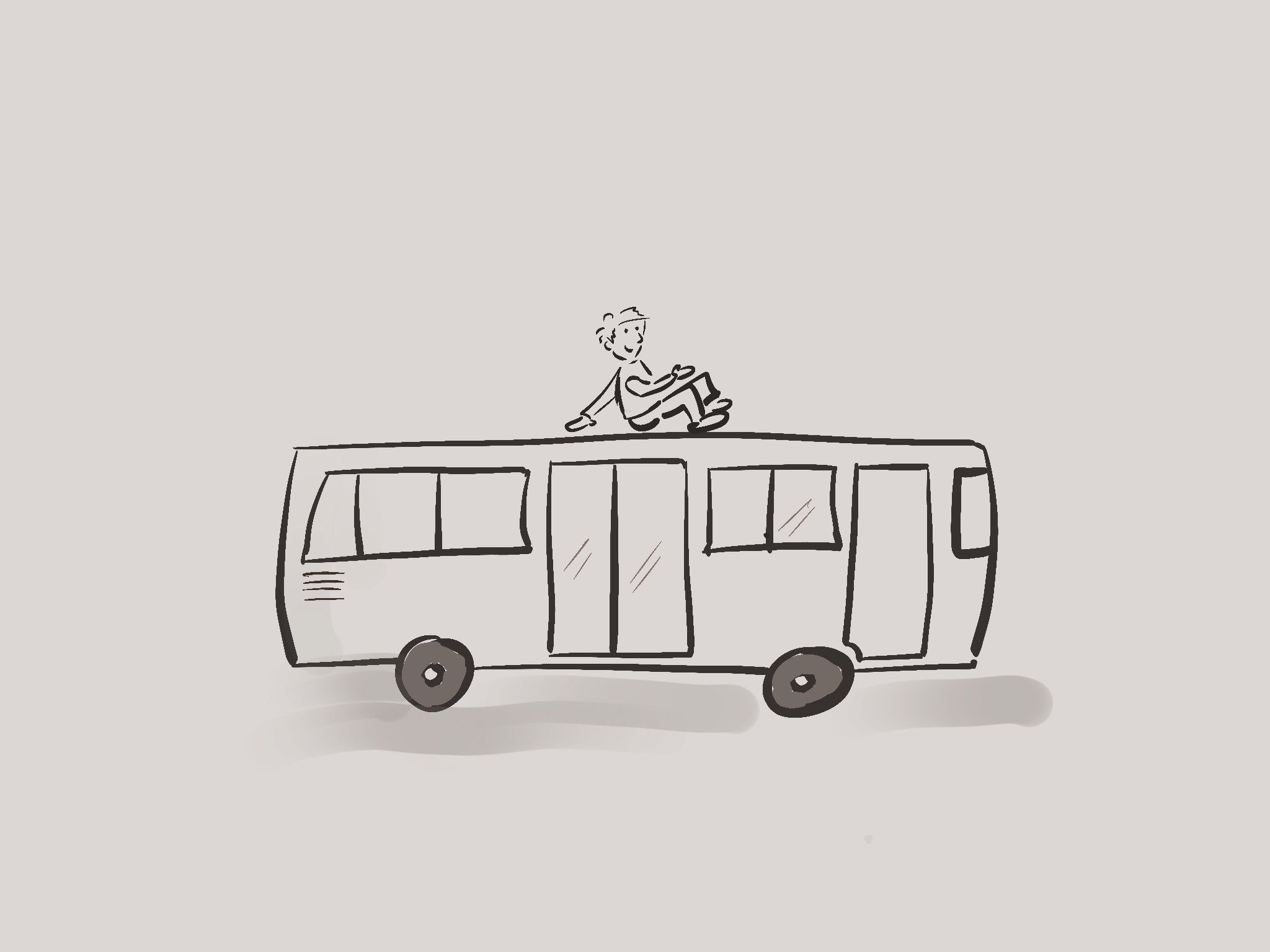 Zeichnung: eine Person sitzt auf einem Bus
