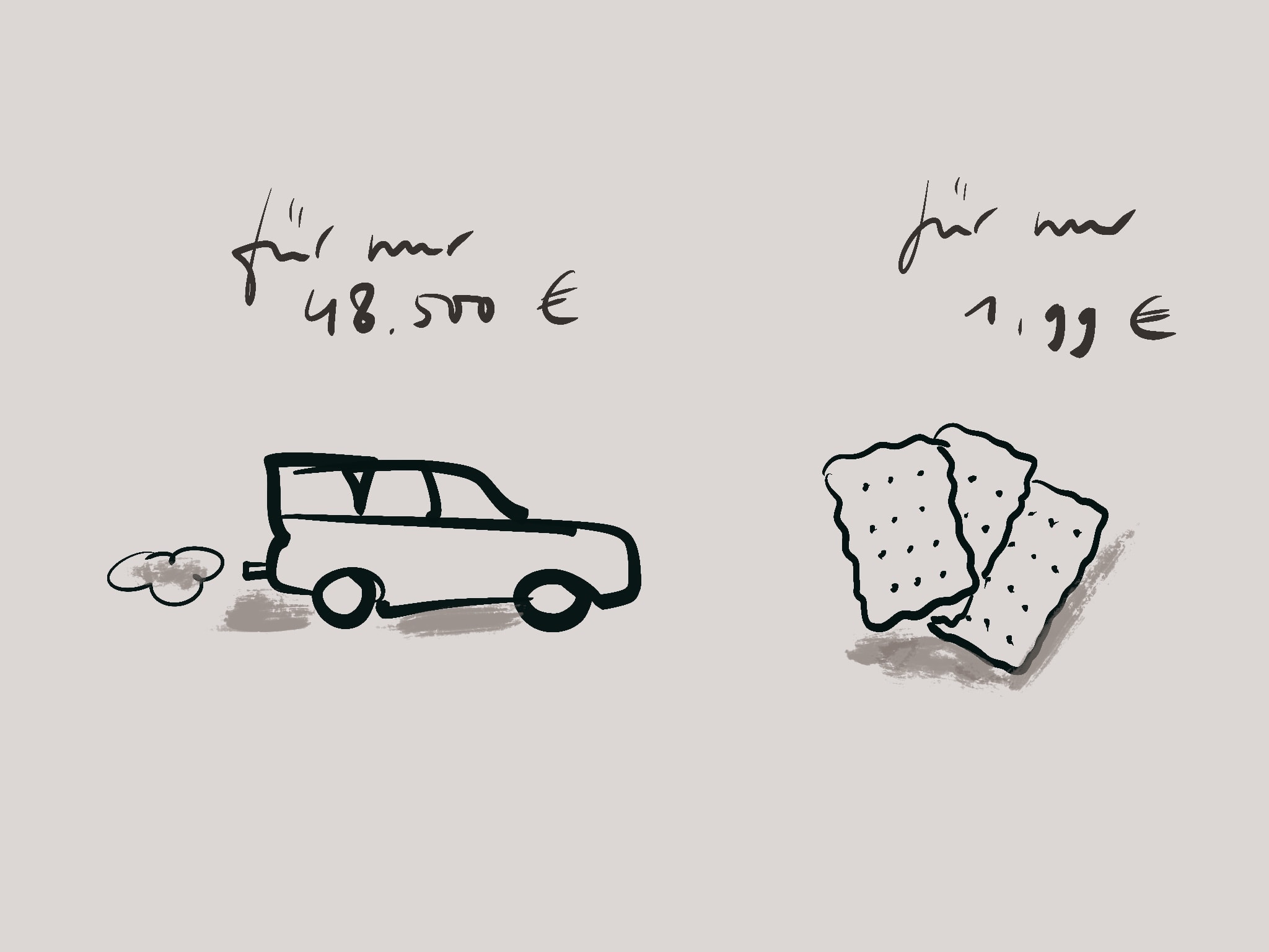 Zeichnung Auto und Butterkekse für nur Summe X